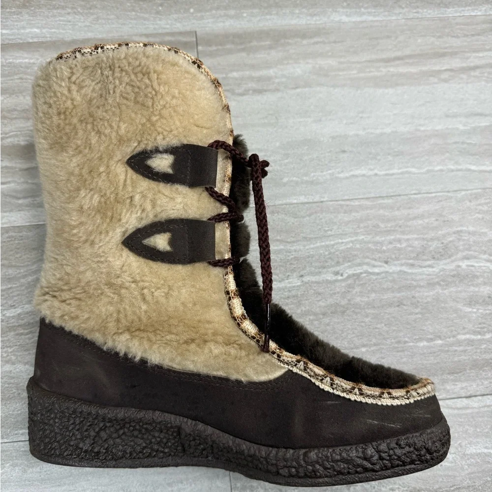 Snowland Vintage Faux Shearling Wedge Heel Mid Snowboots Womens Size 6